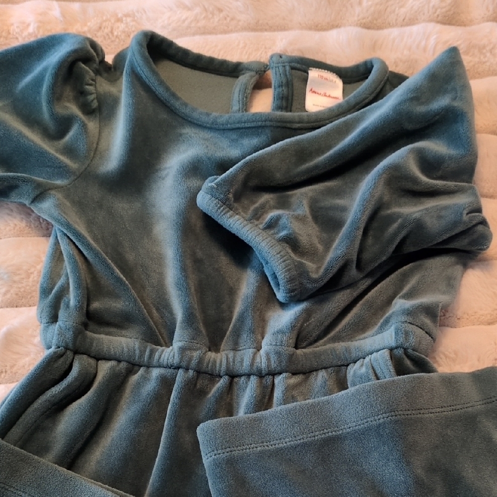 Teal Velvet Dress with Puff Sleeves